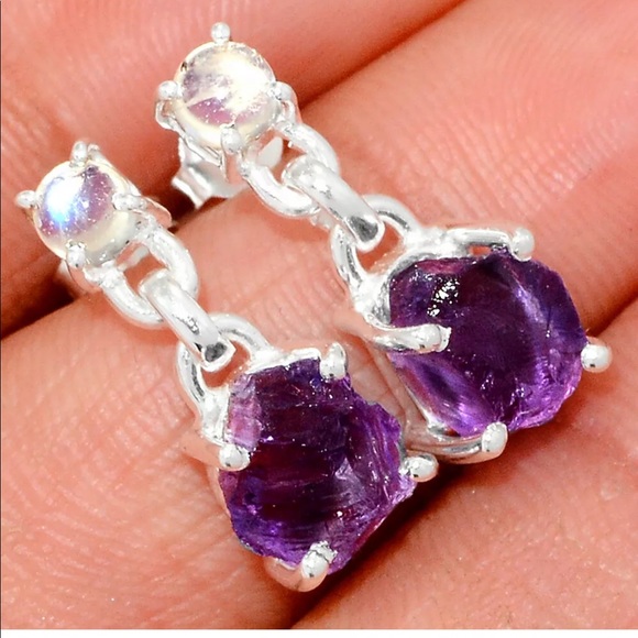 Shellys Boutique Jewelry - BOUTIQUE AMETHYST ROUGH & MOONSTONE 925 EARRINGS